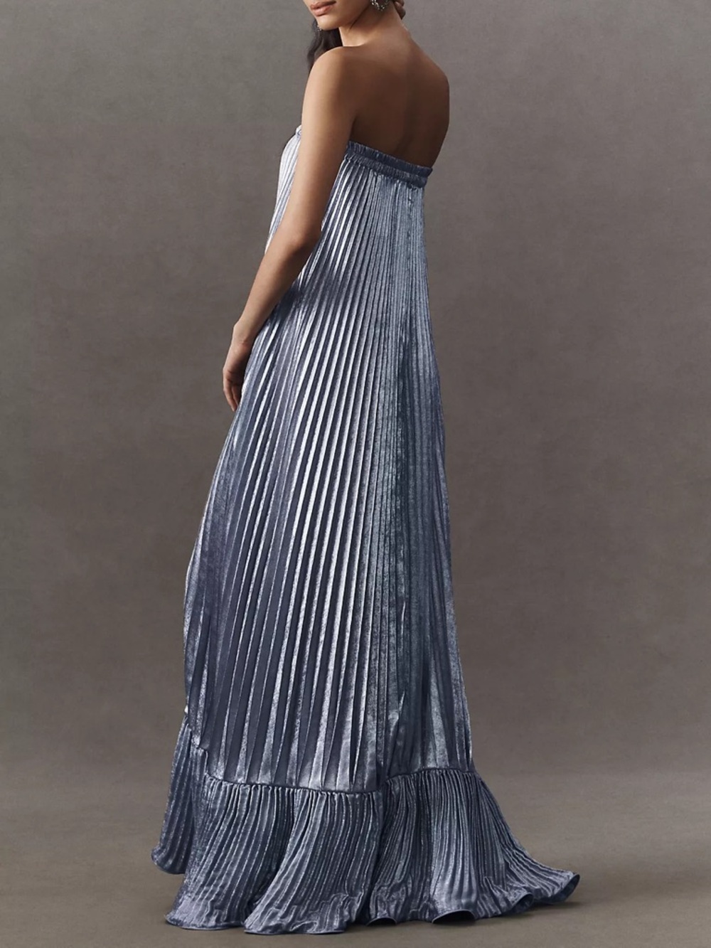 L'IDÉE Fantasia Strapless Pleated Shift Gown Maxi Dress - Purple / Silver - 10